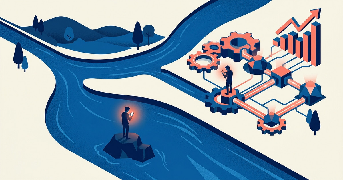 Illustration montrant le contraste entre un usage isolé de l'IA générative et son intégration dans un process commercial structuré